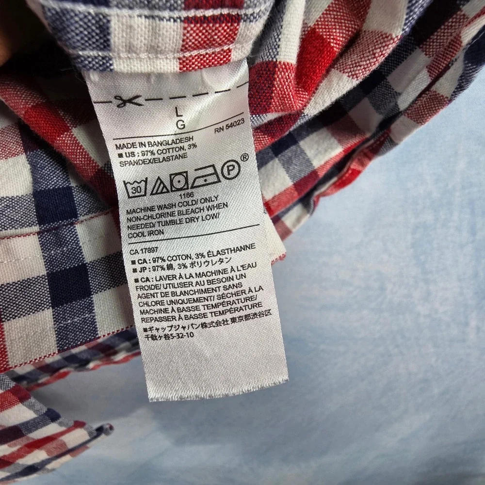 Banana Republic Mens Oxford Standard Fit Gingham Shirt Red White Blue Large